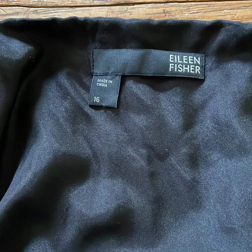 Eileen Fisher 100% Silk Dress Black with sequins spaghetti straps. Size 16 - Picture 5 of 14